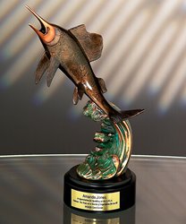 Antique Sail fish Model Miami Award online Trophy Plaque Metal Wood Sporting Fishing Camp Coastal