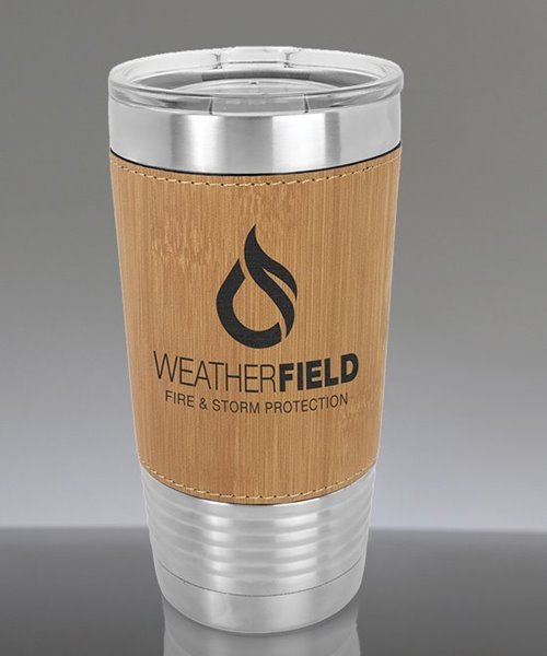 Personalized 20 Oz Stainless Leatherette Polar Camel Tumbler In Bamboo