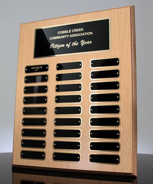 Oak Finish Perpetual Plaque with 24 Plates