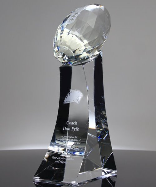 Large Faceted Crystal Football Trophy