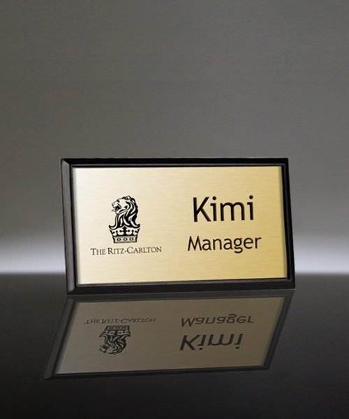 Imprinted Metal Name Badge With Black Frame - 3 x 1.5 Inch