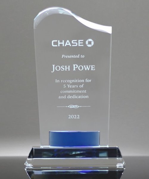 Picture of Wave Top Crystal Award with Blue Banner