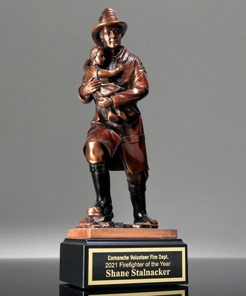 Picture of Fireman with Child Resin Trophy