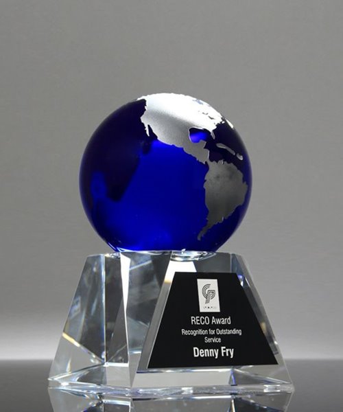 Picture of Blue Globe Crystal Trophy - Large Size