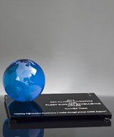 Picture of Blue Frosted Crystal Globe Award