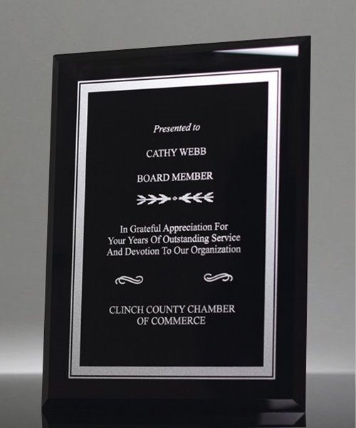 Picture of Tuxedo Glass Plaque - Silver Engraving