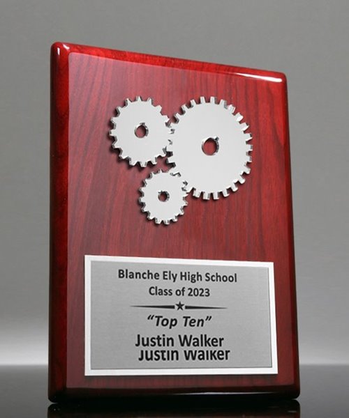 Picture of Silver Gears Award Plaque - Piano Rosewood