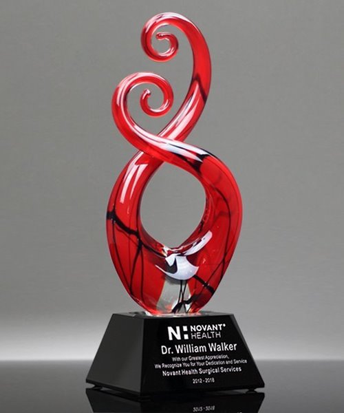 Picture of Red Murano Swirl Art Glass Award - Black Base