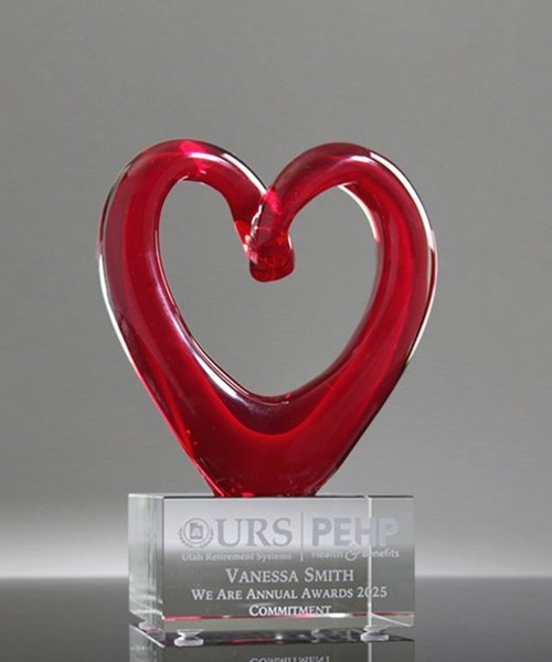 Picture of Art Glass Red Heart Award with Clear Base