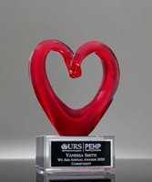 Picture of Ruby Heart Art Glass Trophy - Clear Base