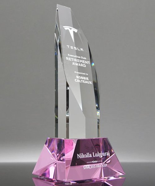 Picture of Executive Octagon Tower Crystal Award - Pink Base