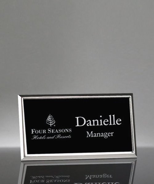 Picture of Engraved Metal Name Badge With Silver Frame - 3 x 1.5 Inch