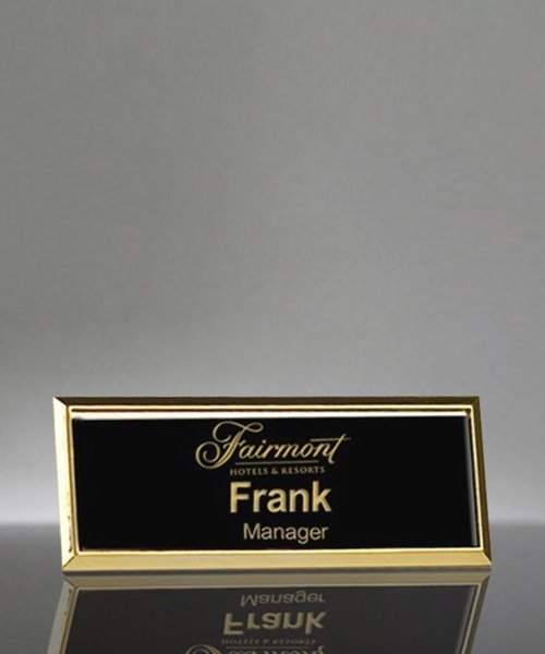 Picture of Engraved Metal Name Badge With Gold Frame - 3 x 1 Inch