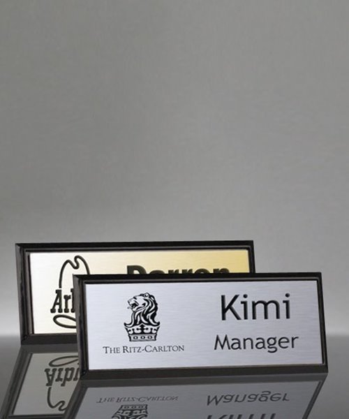 Picture of Imprinted Metal Name Badge With Black Frame - 3 x 1 Inch