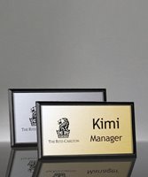 Picture of Imprinted Metal Name Badge With Black Frame - 3 x 1.5 Inch